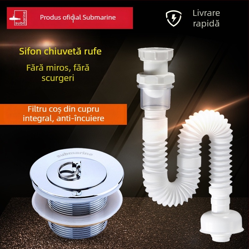 Set de țevi de scurgere pentru chiuveta de balcon pentru spălat haine, bazin din marmură, drenaj din alamă integrală și accesorii anti-miros