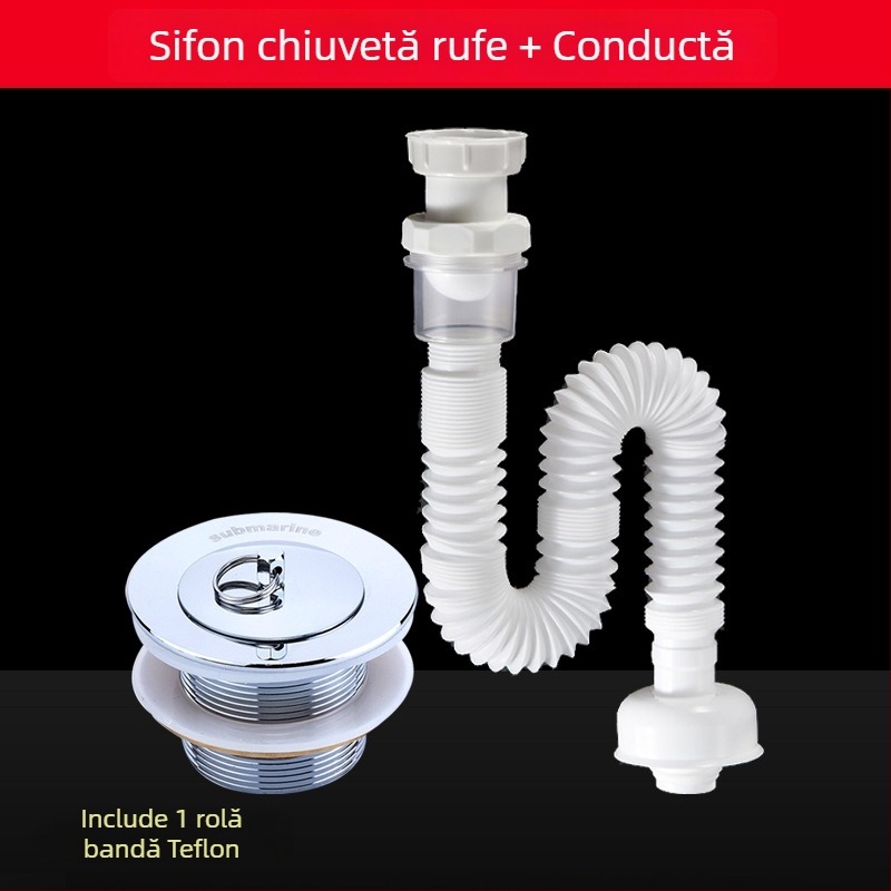 Set de țevi de scurgere pentru chiuveta de balcon pentru spălat haine, bazin din marmură, drenaj din alamă integrală și accesorii anti-miros