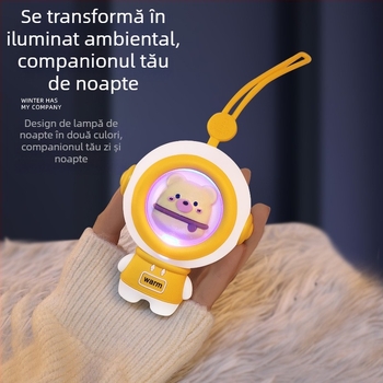 Încălzitor de mâini cu temă astronaut, încărcare USB, drăguț animal de companie, cadou de iarnă pentru studenți, încălzitor cu lumină ambientală