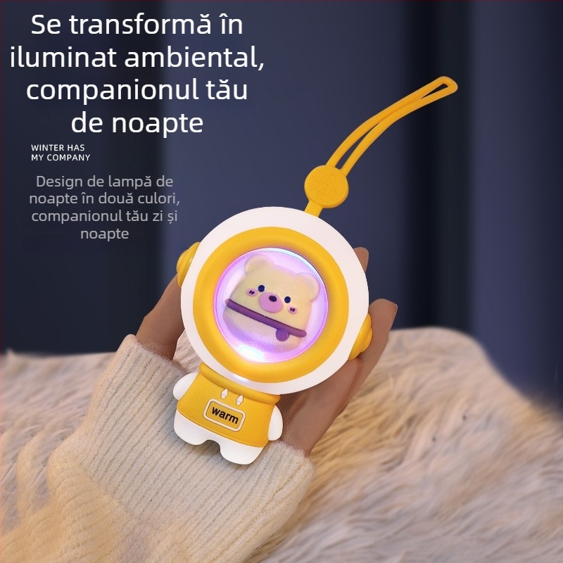 Încălzitor de mâini cu temă astronaut, încărcare USB, drăguț animal de companie, cadou de iarnă pentru studenți, încălzitor cu lumină ambientală