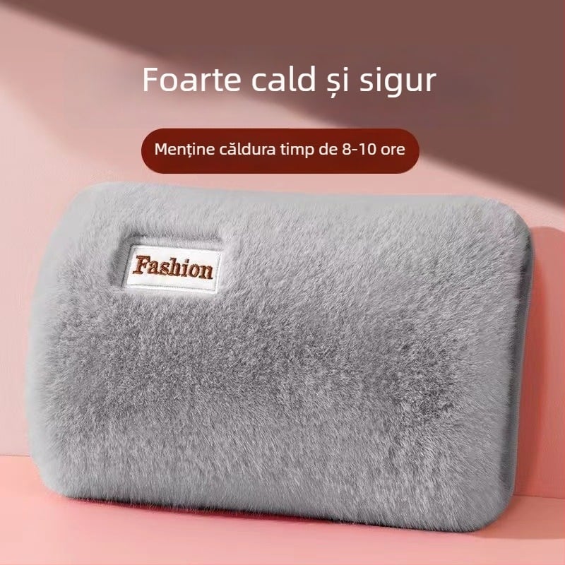 Recipient electric pentru apă fierbinte, reîncărcabil, încălzitor pentru mâini și abdomen, din flanelă, model 06