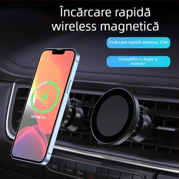Încărcător wireless magnetic pentru mașină, compatibil cu telefoane Apple și Android
