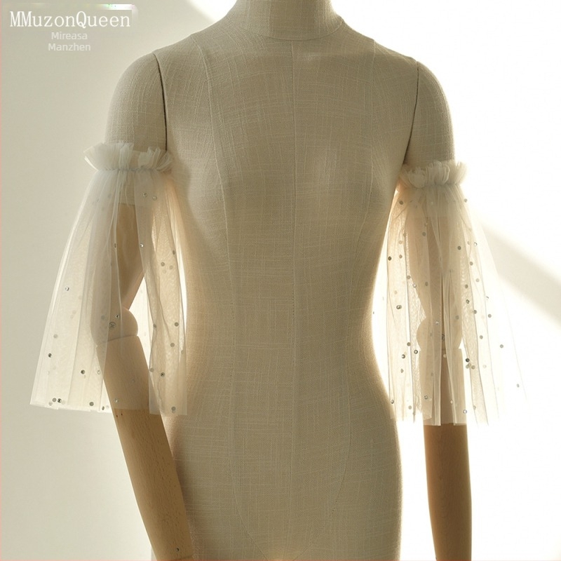 Manzhen Vintage mănuși scurte de mireasă, cu paiete și plasă, manșete transparente pentru rochie de seară MM23