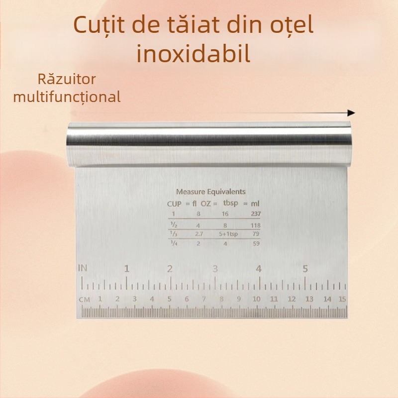Cuțit din oțel inoxidabil pentru aluat și racletă pentru tăierea tăițeilor de orez, unealtă de cofetărie cu scară de măsurare a făinii