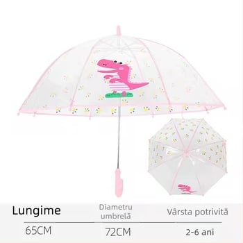 Umbrelă transparentă pentru copii cu bețe drepte, PVC gros, ușoară, mâner lung