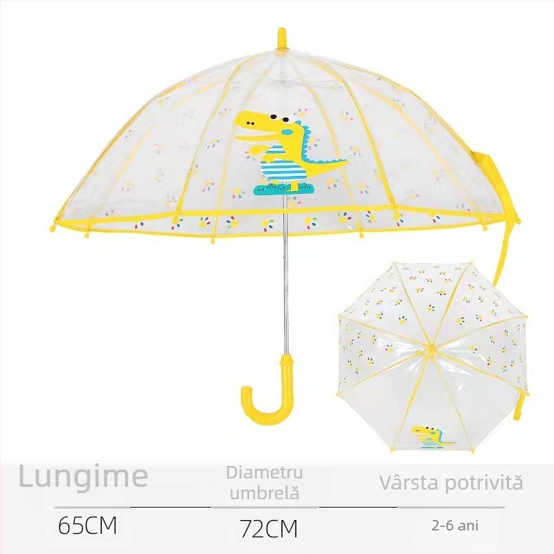 Umbrelă transparentă pentru copii cu bețe drepte, PVC gros, ușoară, mâner lung