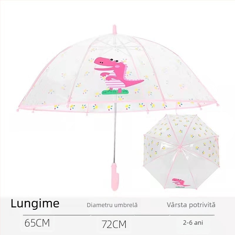 Umbrelă transparentă pentru copii cu bețe drepte, PVC gros, ușoară, mâner lung
