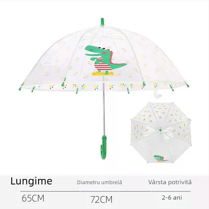 Umbrelă transparentă pentru copii cu bețe drepte, PVC gros, ușoară, mâner lung
