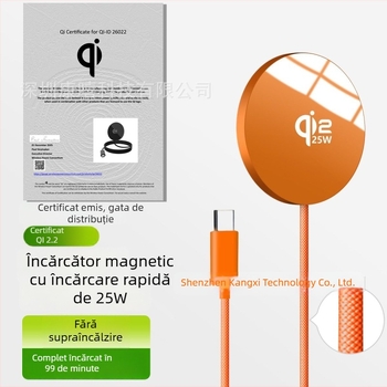 Qi2.2 25W Încărcător wireless rapid magnetic, ultra-subțire din aliaj de aluminiu, portabil, cu cablu