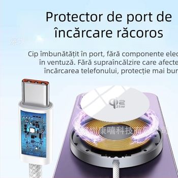 Qi2.2 25W Încărcător wireless rapid magnetic, ultra-subțire din aliaj de aluminiu, portabil, cu cablu