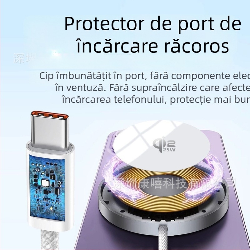 Qi2.2 25W Încărcător wireless rapid magnetic, ultra-subțire din aliaj de aluminiu, portabil, cu cablu