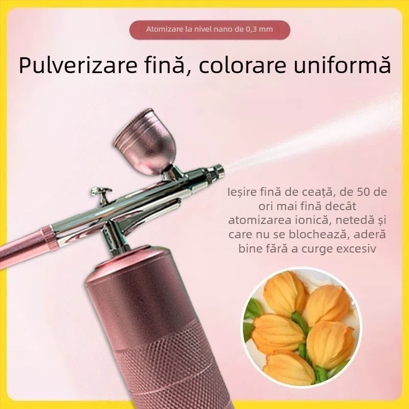 Aerograf electric pentru colorarea produselor de patiserie, prăjituri, paste și chifle cu flori de piersic