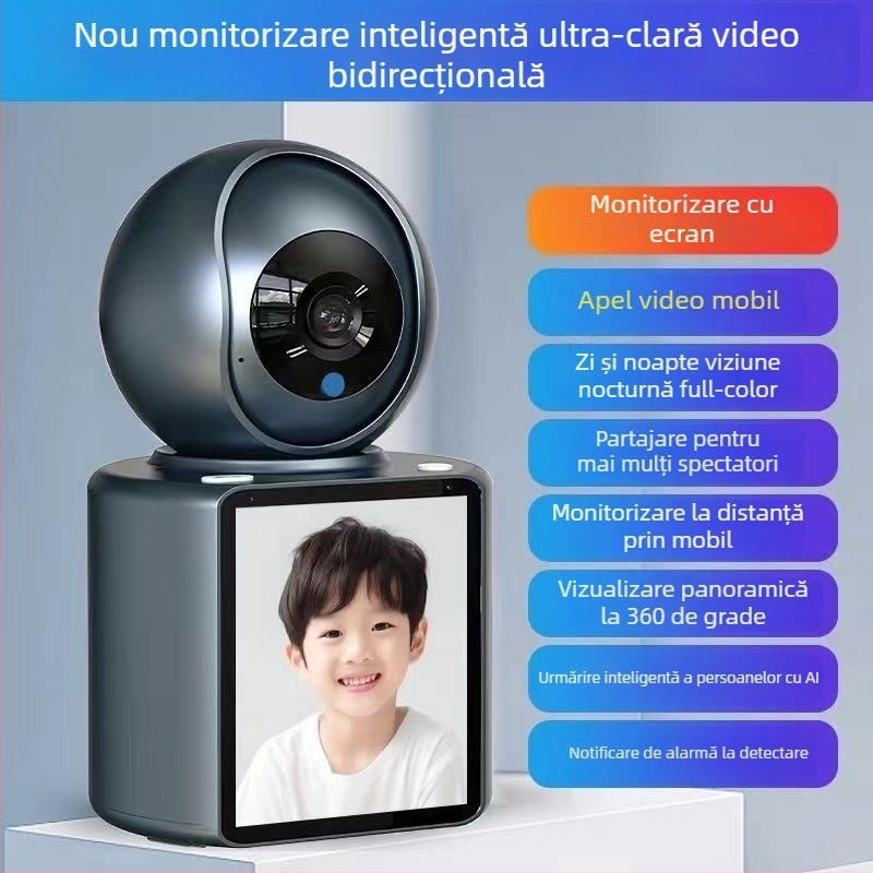 Cameră video inteligentă bidirecțională pentru monitorizarea în casă a copiilor și a persoanelor în vârstă, cu conectivitate Wi‑Fi