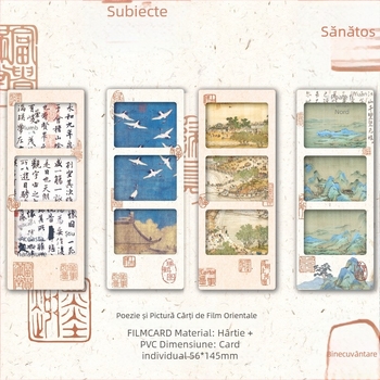 Postcard transparentă și marcaj de carte cu poezie-pictură despre pește visător, în stil clasic chinezesc, design oriental retro