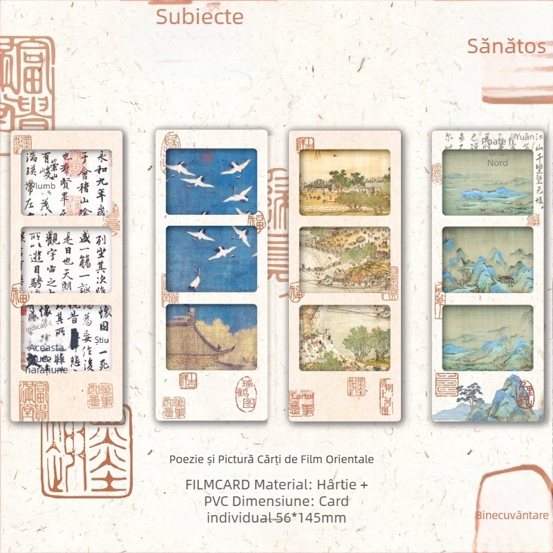 Postcard transparentă și marcaj de carte cu poezie-pictură despre pește visător, în stil clasic chinezesc, design oriental retro