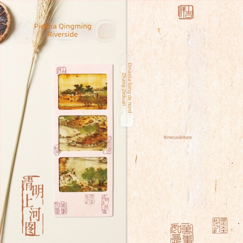 Postcard transparentă și marcaj de carte cu poezie-pictură despre pește visător, în stil clasic chinezesc, design oriental retro