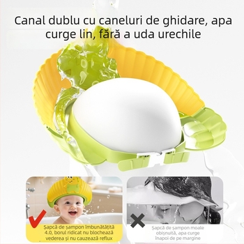 Șapcă de baie pentru bebeluși, impermeabilă, protecție pentru urechi, reglabilă
