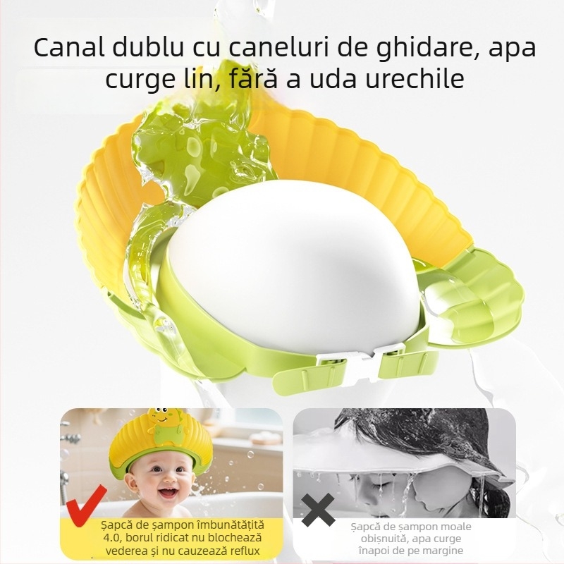 Șapcă de baie pentru bebeluși, impermeabilă, protecție pentru urechi, reglabilă