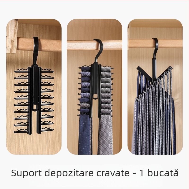 Organizator de curele și cravate, 20 de poziții, cu suport pentru eșarfe