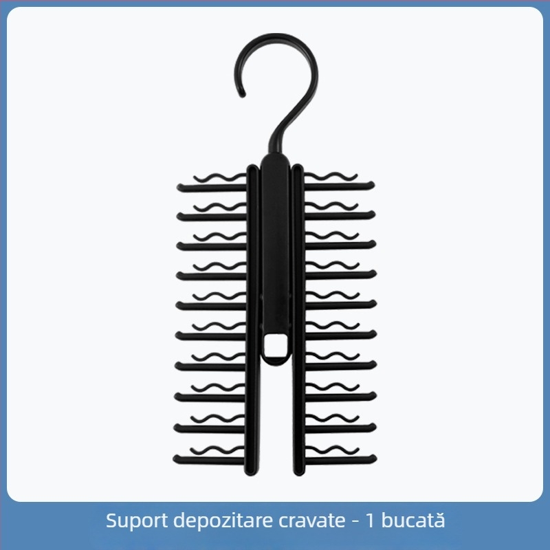 Organizator de curele și cravate, 20 de poziții, cu suport pentru eșarfe