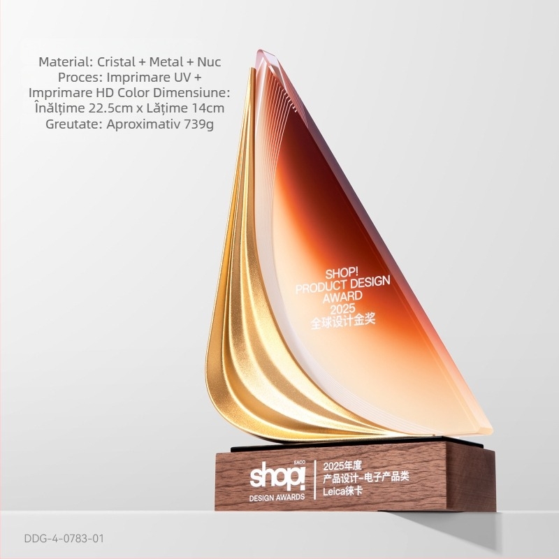 Trofeu de cristal cu gravură metalică, în formă de velier – premiu memorial personalizabil pentru întâlnire anuală