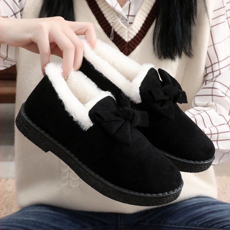 Pantofi de damă din bumbac, în stil Beijing vechi, cu căptușeală fleece, calzi și groși, botine de zăpadă cu funda
