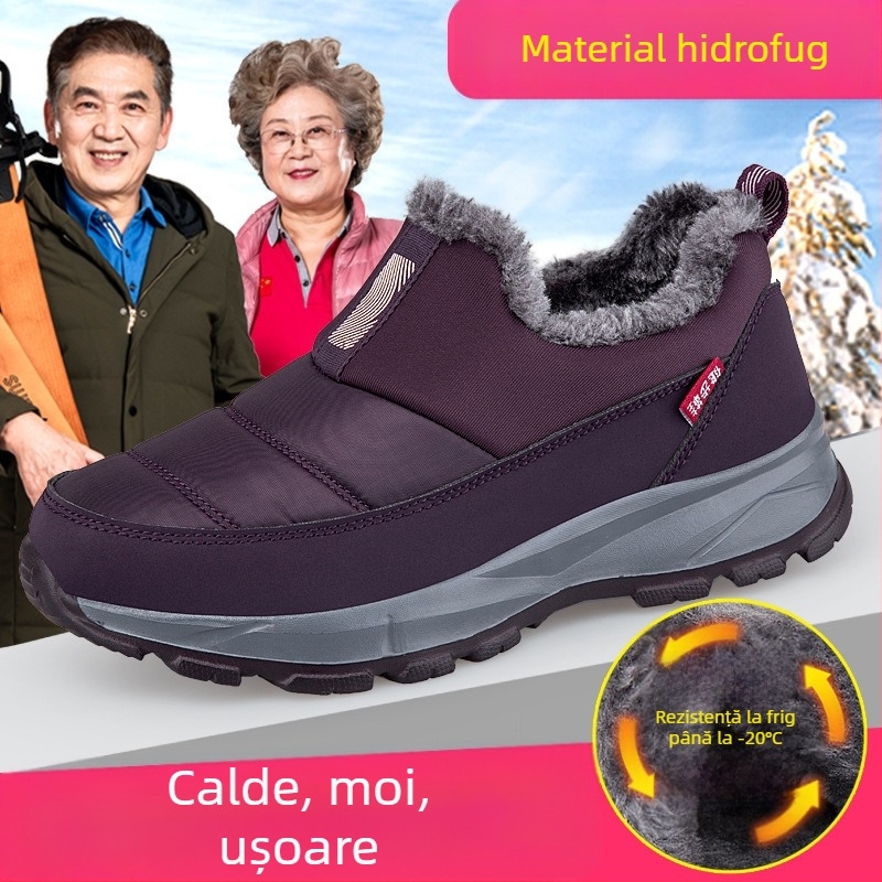 Pantofi de iarnă pentru persoane în vârstă, talpă moale antiderapantă, pantofi din bumbac cu căptușeală de fleece, ghete înalte pentru zăpadă