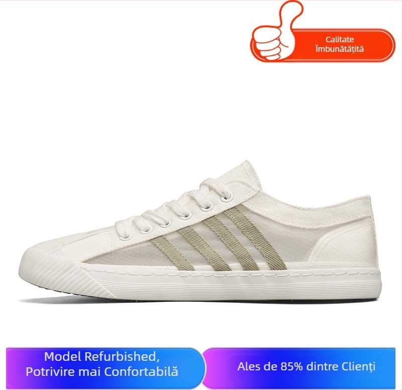 Adidași de bărbați slip-on din pânză, albi, ușori, talpă plată, cu protecție împotriva mirosului, Primăvara 2025