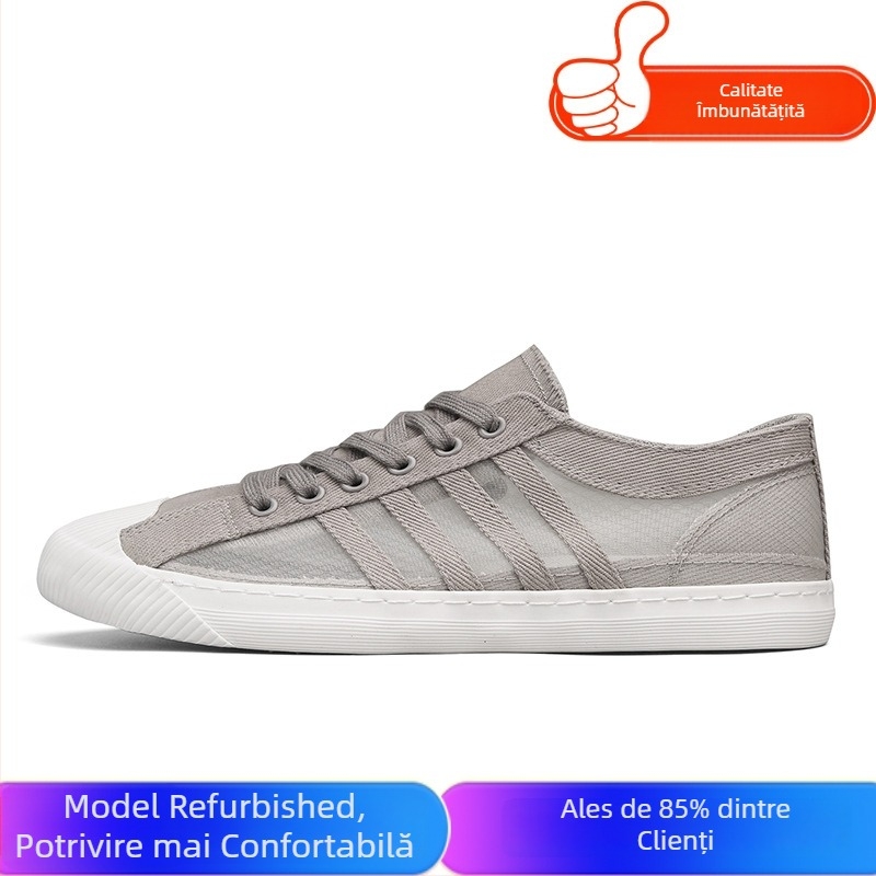 Adidași de bărbați slip-on din pânză, albi, ușori, talpă plată, cu protecție împotriva mirosului, Primăvara 2025