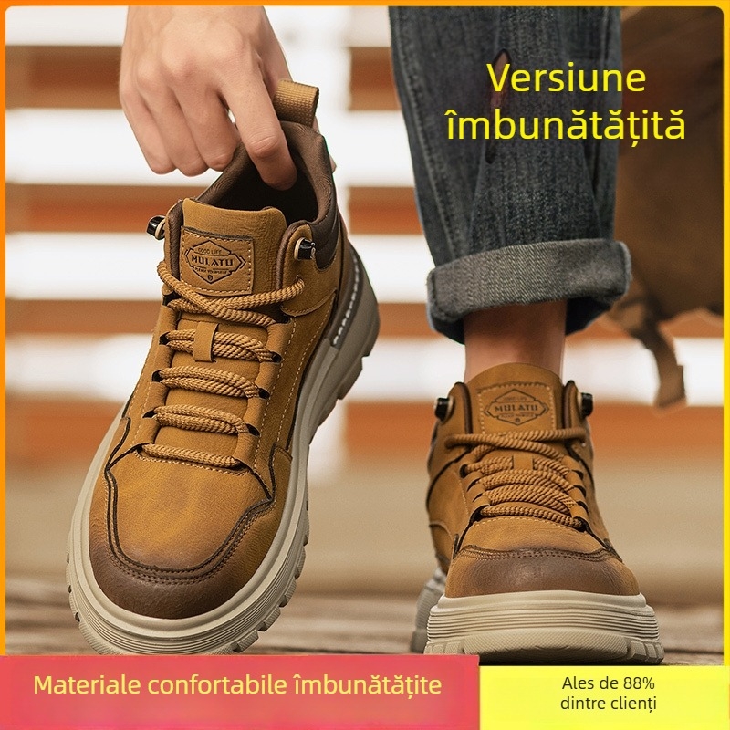 Pantofi bărbăți de iarnă cu gleznă înaltă, talpă groasă, antiderapant, în stil Martin, casual