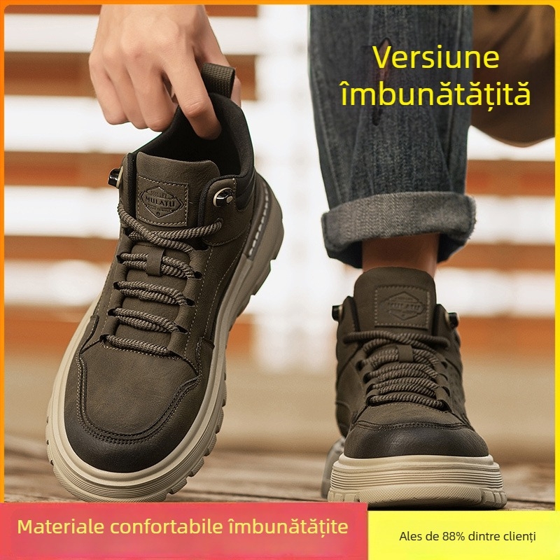 Pantofi bărbăți de iarnă cu gleznă înaltă, talpă groasă, antiderapant, în stil Martin, casual