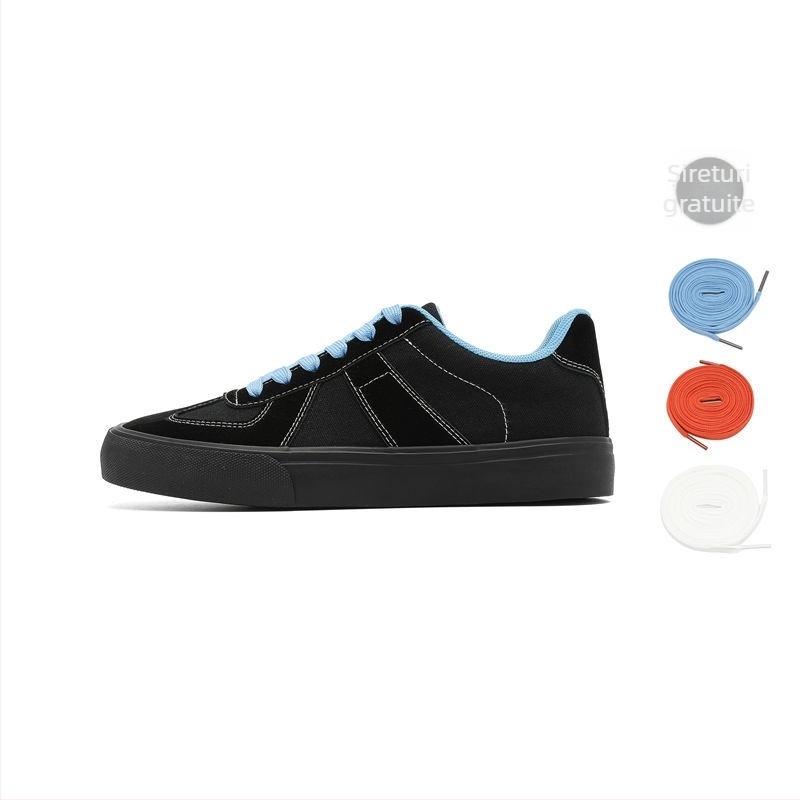 Adidași din pânză pentru bărbați, negri, stil casual de bază, șireturi, talpă plată, toamnă 2025