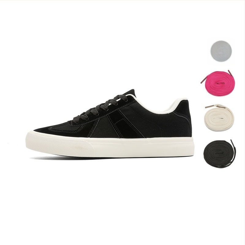 Adidași din pânză pentru bărbați, negri, stil casual de bază, șireturi, talpă plată, toamnă 2025