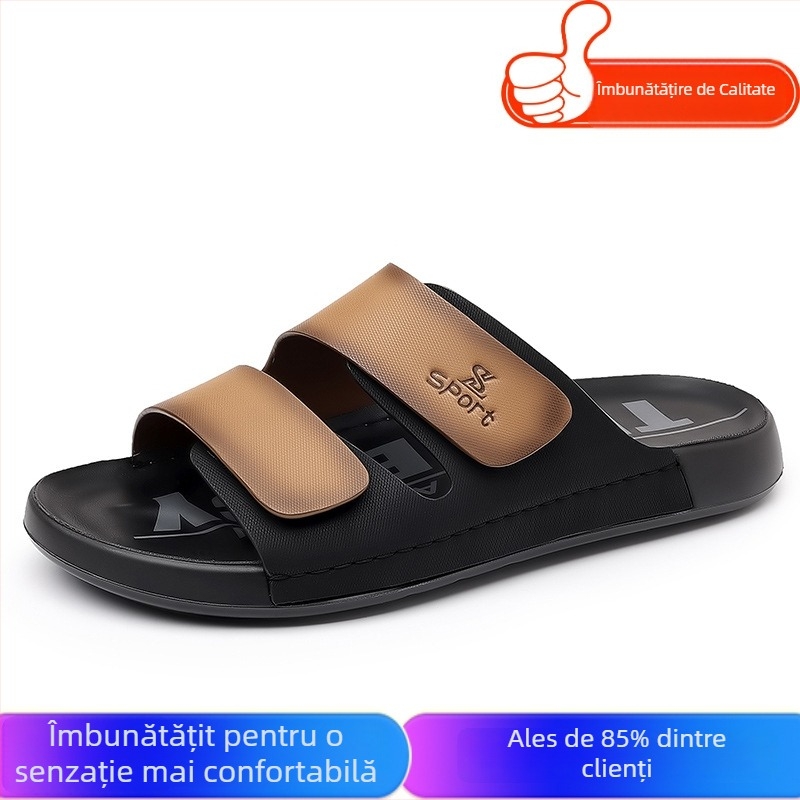 Sandale bărbați vară 2025, cu degetul deschis, Velcro, talpă moale, piele microfibră, respirabile
