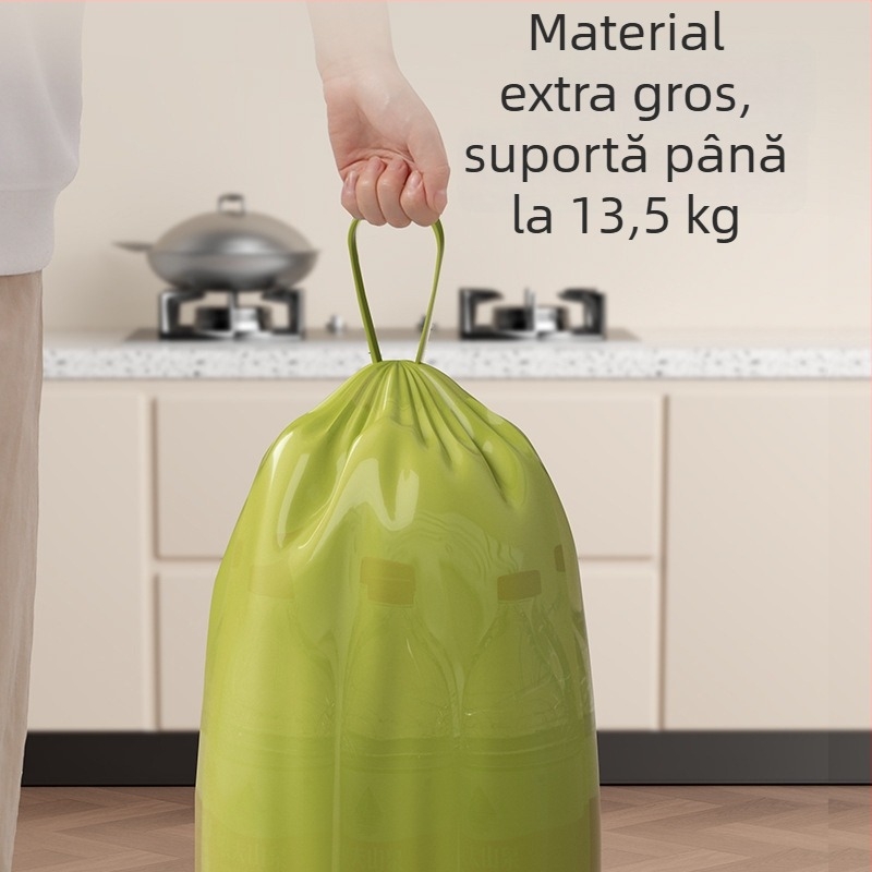 Pungi de gunoi cu șiret și închidere automată, mari, groase, ambalaj economic, pentru bucătărie, cămin și uz casnic, cu mânere