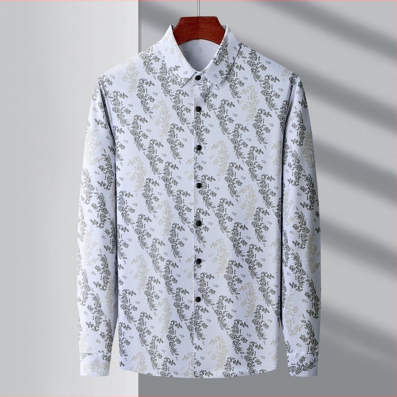 Cămașă pentru bărbați cu imprimeu floral, mâneci lungi, pentru bărbați de vârstă mijlocie, stil business-casual, înaltă calitate, fără călcare