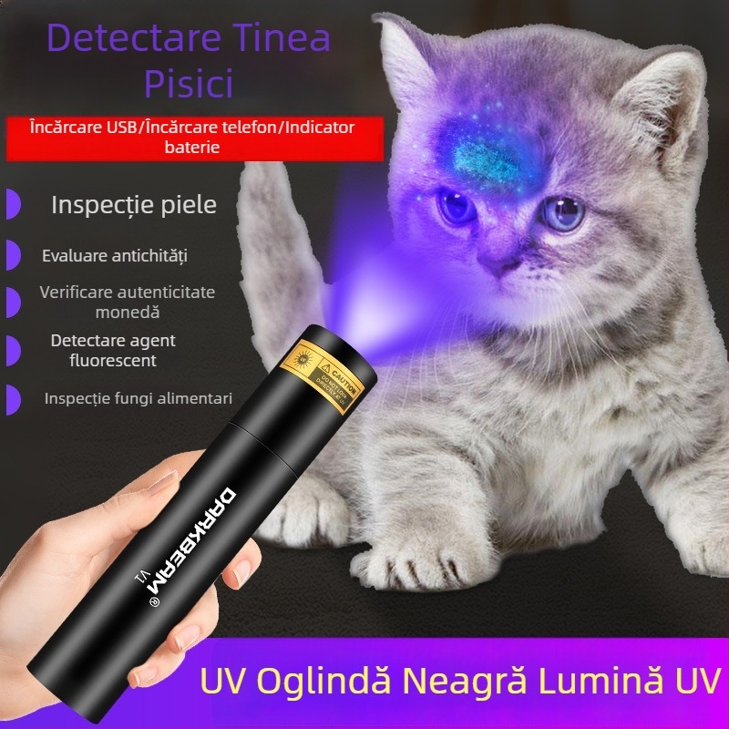 Lampă UV365 Wood's cu lumină purpurie, lanternă pentru verificarea bancnotelor și detectarea fluorescenței