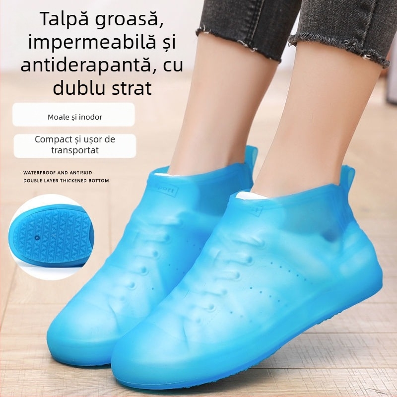 Protectii impermeabile pentru pantofi pentru bărbați și femei, rezistente la uzură, cu talpă dublă, antiderapante, turnate dintr-o bucată, portabile, cu elasticitate ridicată, ușor de încălțat și de dat jos.