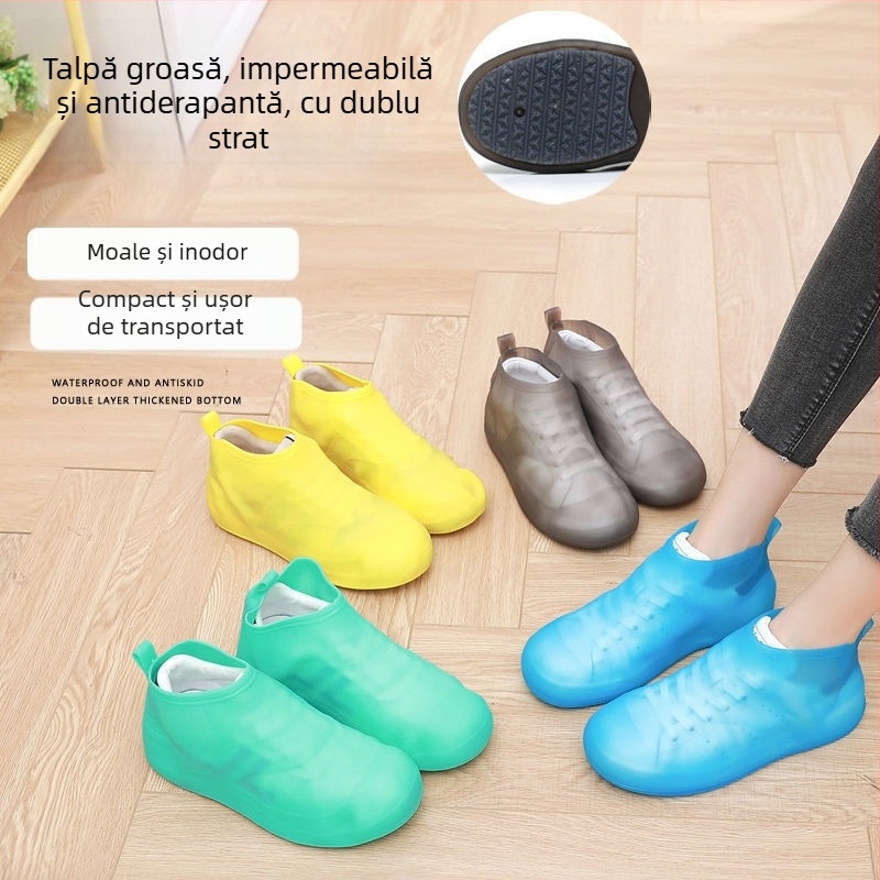 Protectii impermeabile pentru pantofi pentru bărbați și femei, rezistente la uzură, cu talpă dublă, antiderapante, turnate dintr-o bucată, portabile, cu elasticitate ridicată, ușor de încălțat și de dat jos.