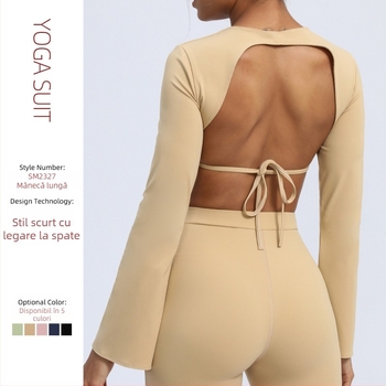 Top de yoga cu mâneci lungi, cu absorbție a umezelii și uscare rapidă, croială Slim, 75% nailon, 25% elastan, cu căptușeală