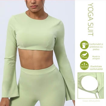 Top de yoga cu mâneci lungi, cu absorbție a umezelii și uscare rapidă, croială Slim, 75% nailon, 25% elastan, cu căptușeală