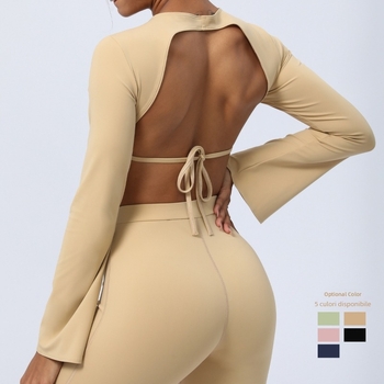 Top de yoga cu mâneci lungi, cu absorbție a umezelii și uscare rapidă, croială Slim, 75% nailon, 25% elastan, cu căptușeală