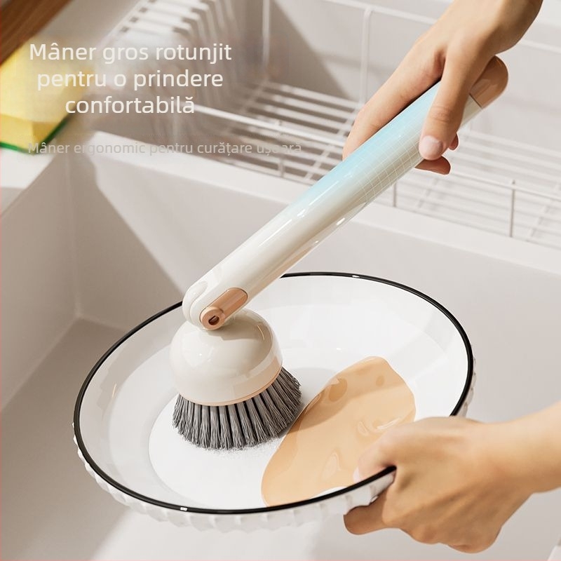 Perie rotativă pentru oale cu mâner lung reglabil – perie multifuncțională pentru curățarea vaselor
