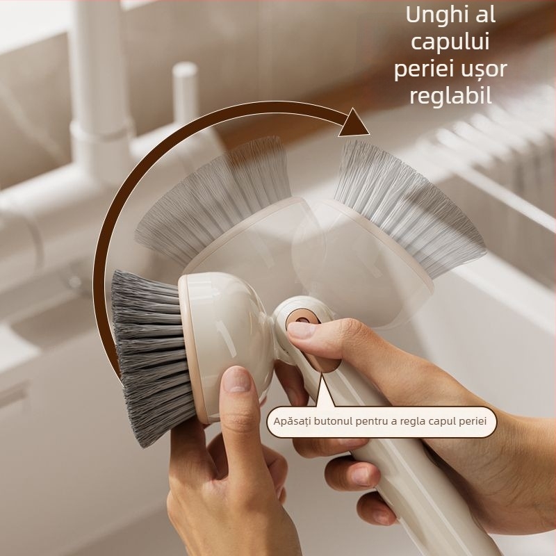 Perie rotativă pentru oale cu mâner lung reglabil – perie multifuncțională pentru curățarea vaselor