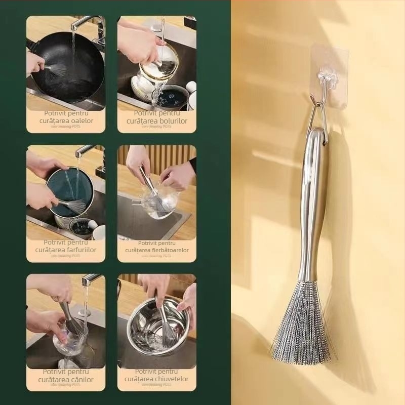 Perie din oțel inoxidabil pentru oale și vase – perie din sârmă pentru curățare