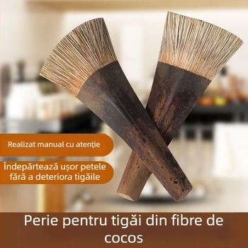 Perie pentru vase din fibre de cocos, cu mâner lung, delicată cu oalele, nu deteriorează fundul vaselor, nu reține uleiul și nu aderă la mâini