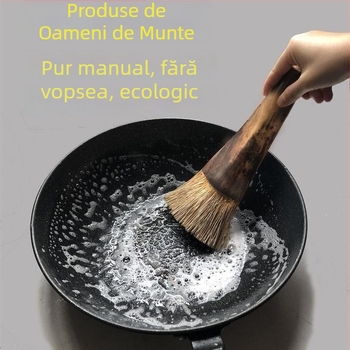 Perie pentru vase din fibre de cocos, cu mâner lung, delicată cu oalele, nu deteriorează fundul vaselor, nu reține uleiul și nu aderă la mâini