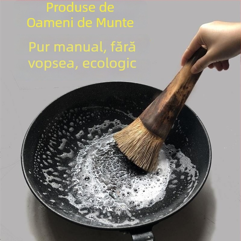 Perie pentru vase din fibre de cocos, cu mâner lung, delicată cu oalele, nu deteriorează fundul vaselor, nu reține uleiul și nu aderă la mâini