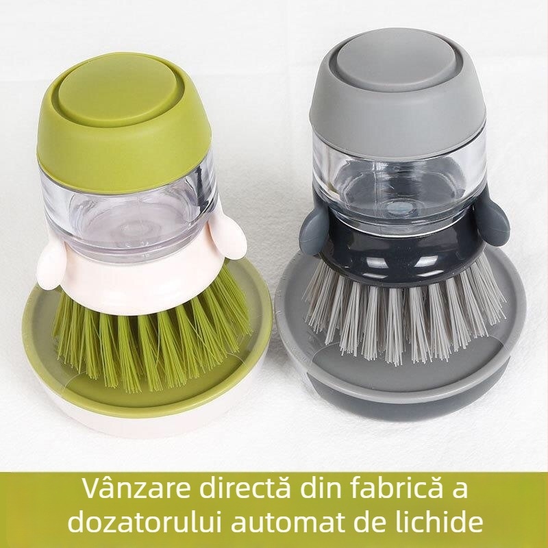 Perie de curățare pentru oale și vase cu dozare automată a lichidului, instrument ergonomic pentru bucătărie