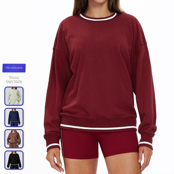 Hanorac de toamnă în culori contrastante, mâneci lungi, croială lejeră, decolteu rotund, top sport pentru exterior 7028